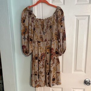 Angie Long Sleeve Floral Dress - Earthy Tones